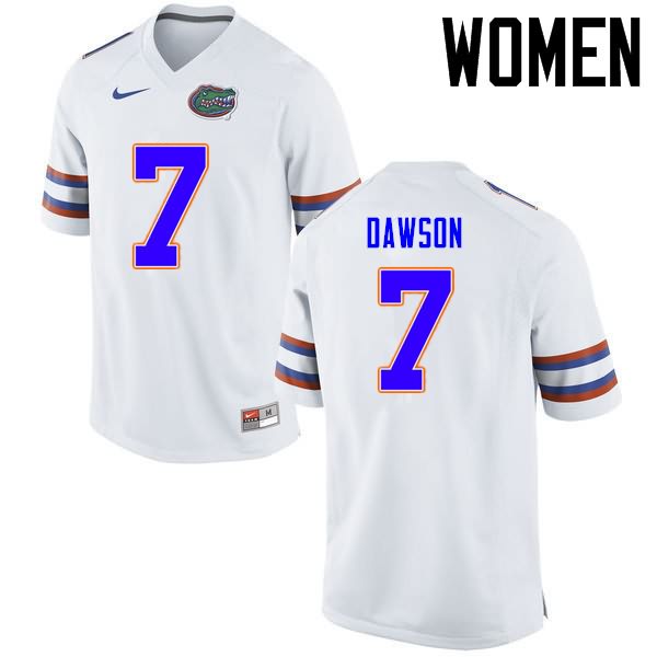 Women's NCAA Florida Gators Duke Dawson #7 Stitched Authentic Nike White College Football Jersey YJW6365XQ